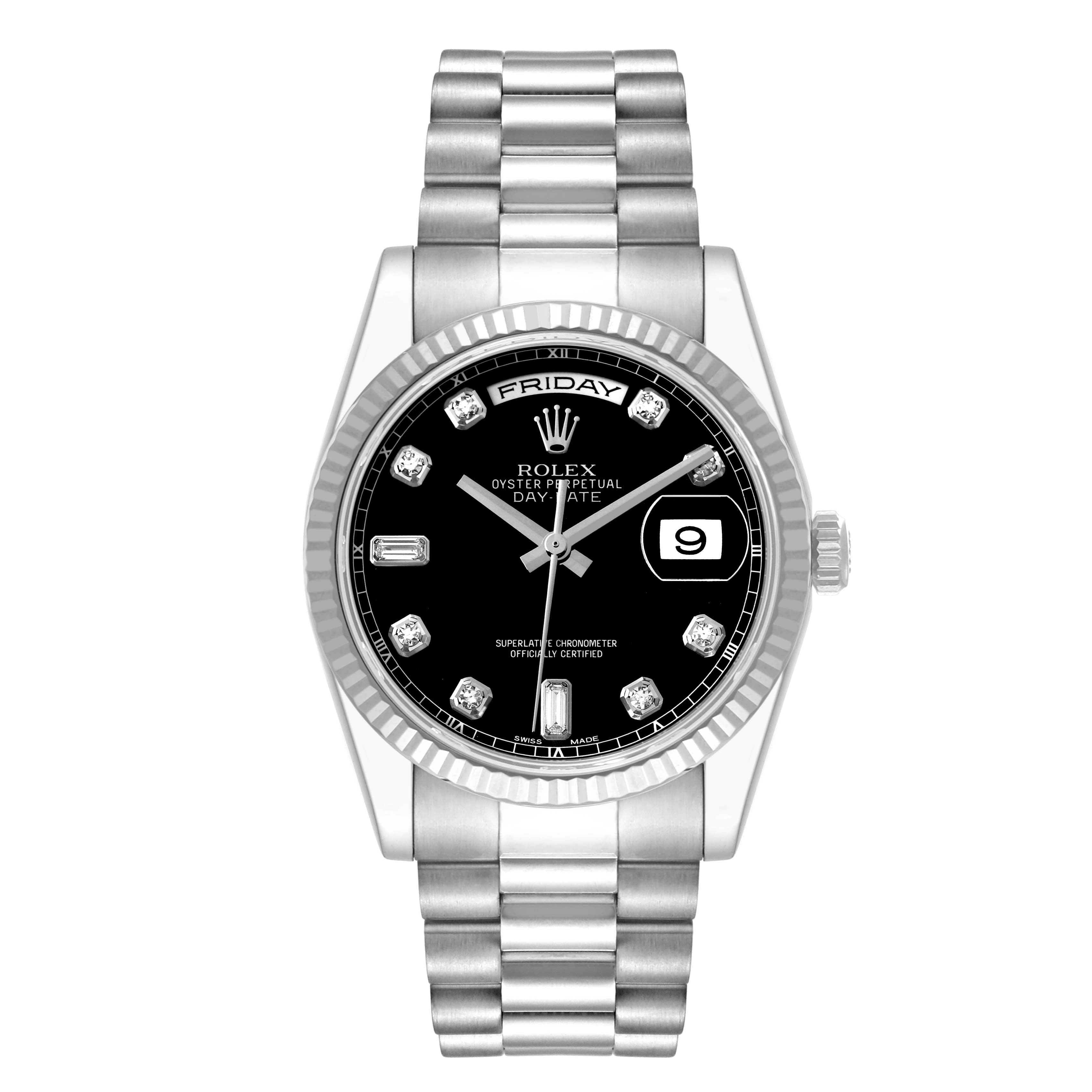 Rolex President Day-Date White Gold Diamond Dial Mens Watch 118239 Box Card