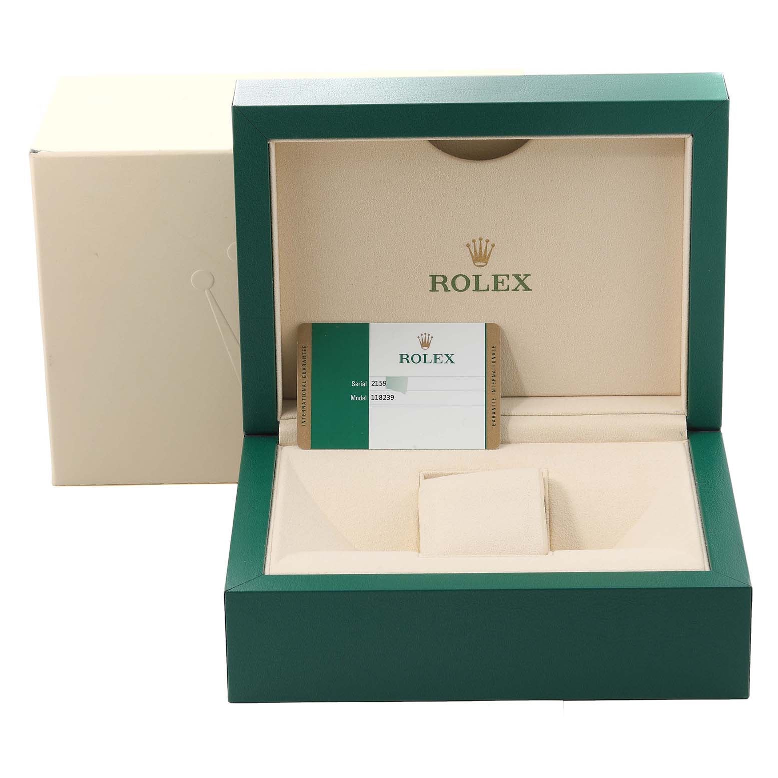 Rolex President Day-Date White Gold Diamond Dial Mens Watch 118239 Box Card