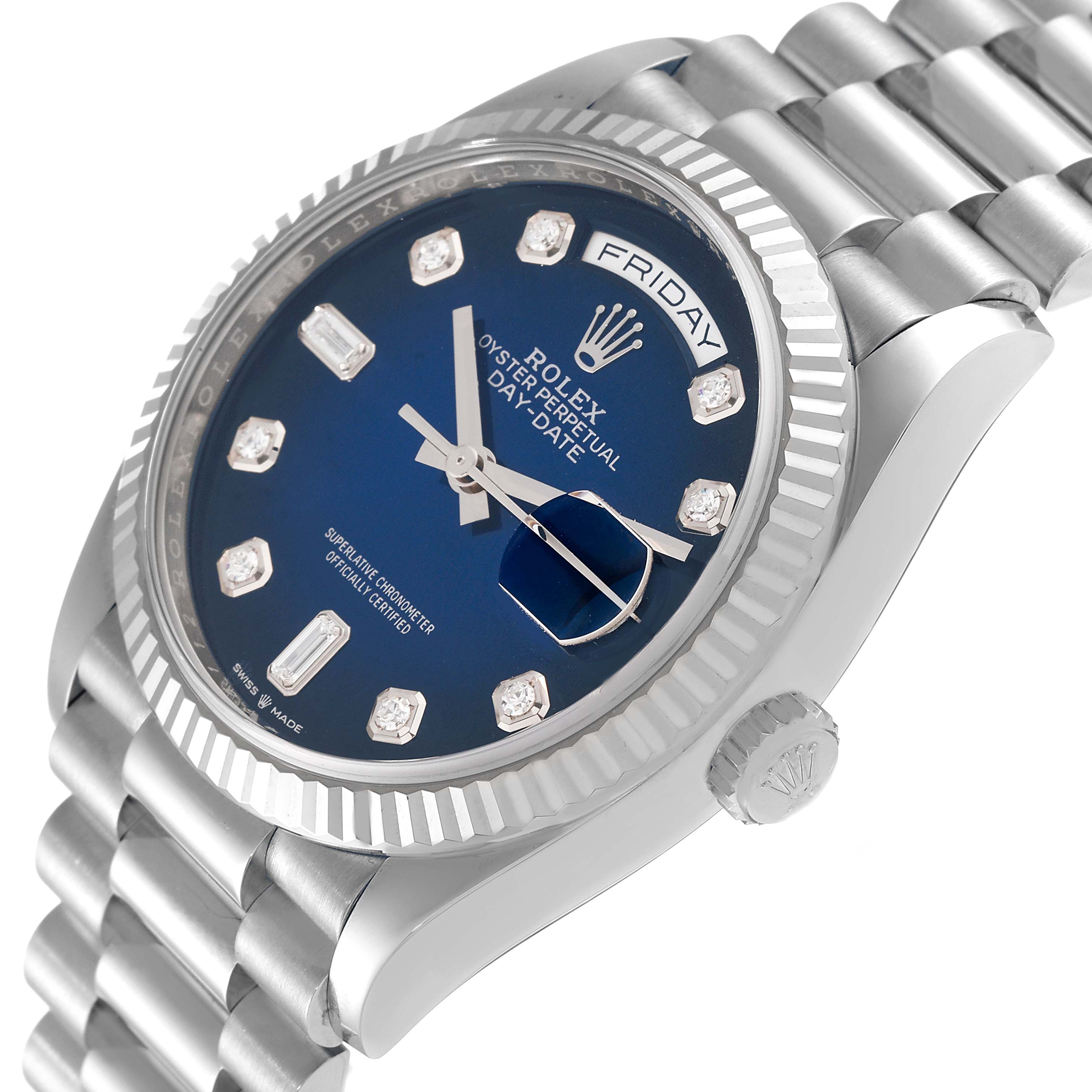 Rolex President Day-Date White Gold Diamond Dial Mens Watch 128239 Box Card
