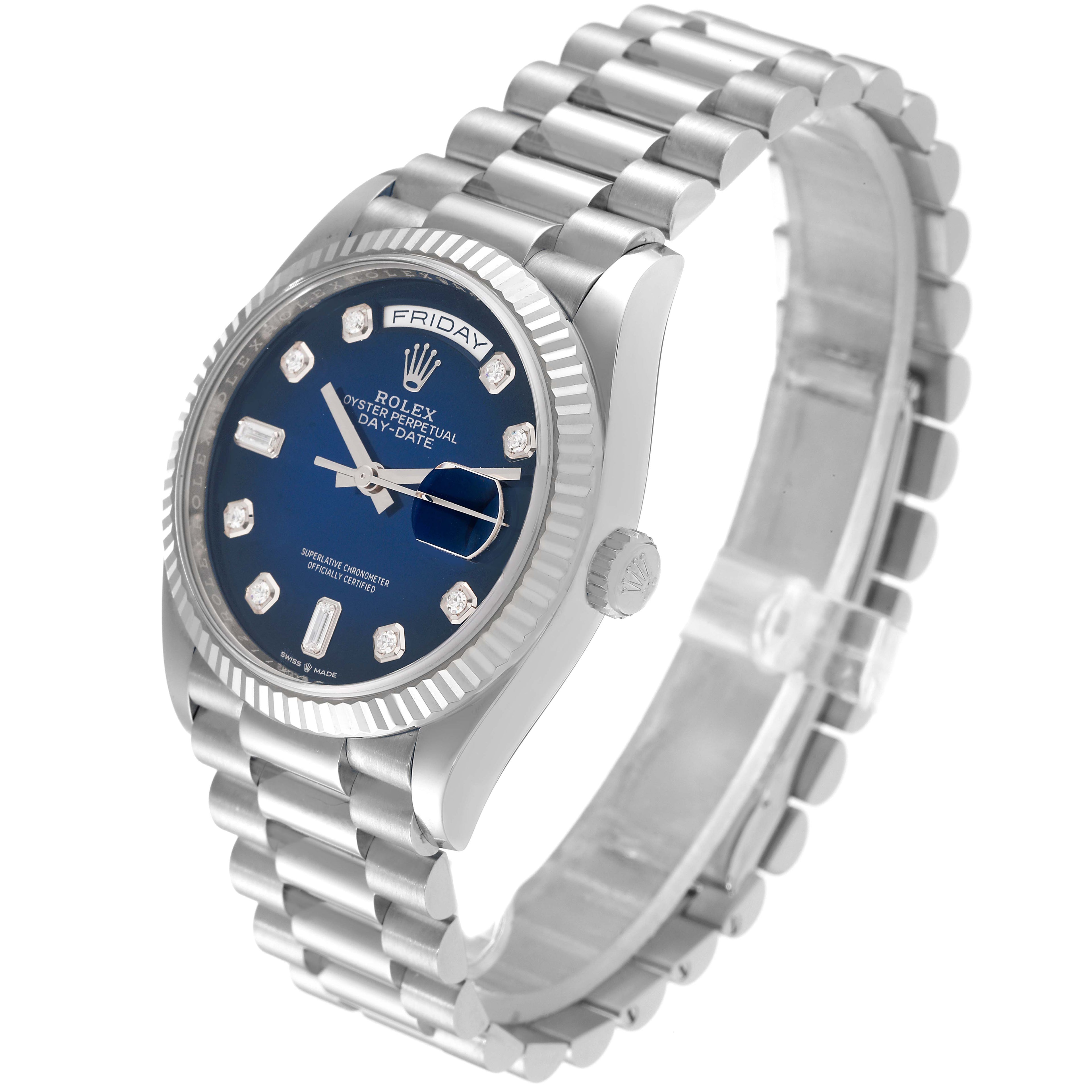 Rolex President Day-Date White Gold Diamond Dial Mens Watch 128239 Box Card