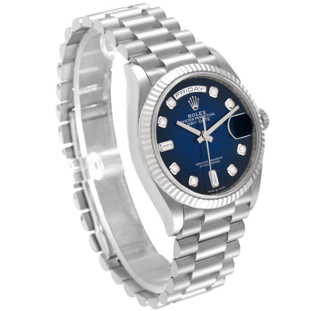 Rolex President Day-Date White Gold Diamond Dial Mens Watch 128239 Box Card