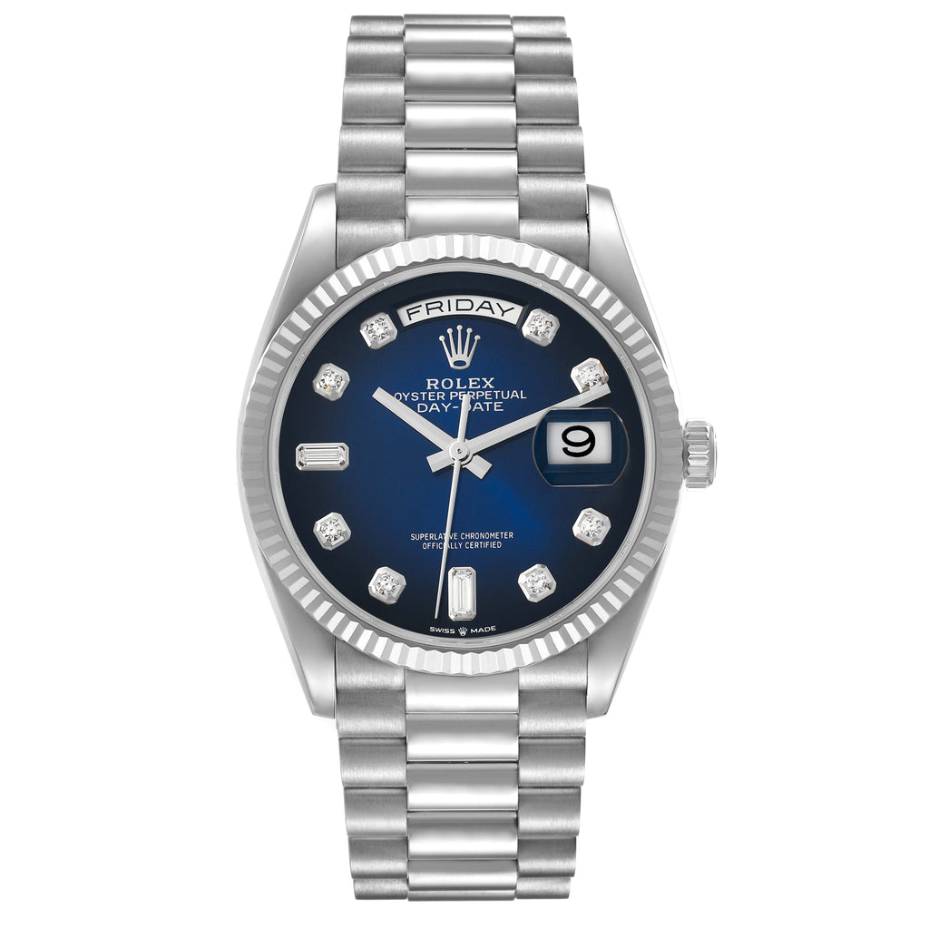 Rolex President Day-Date White Gold Diamond Dial Mens Watch 128239 Box Card