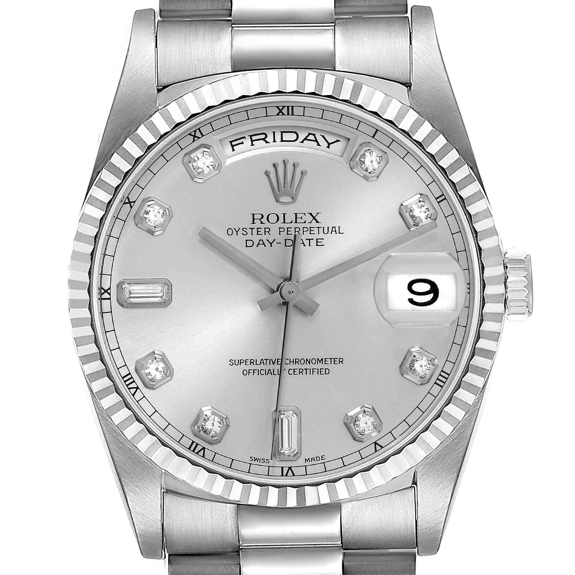 Rolex President Day-Date White Gold Diamond Mens Watch 18239 Box Papers