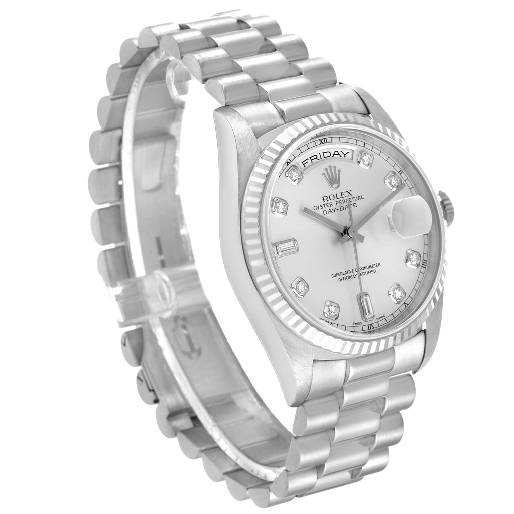 Rolex President Day-Date White Gold Diamond Mens Watch 18239 Box Papers
