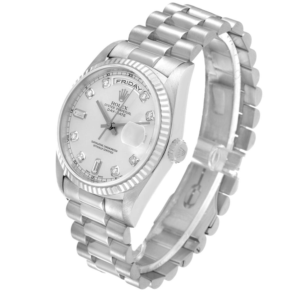 Rolex President Day-Date White Gold Diamond Mens Watch 18239 Box Papers