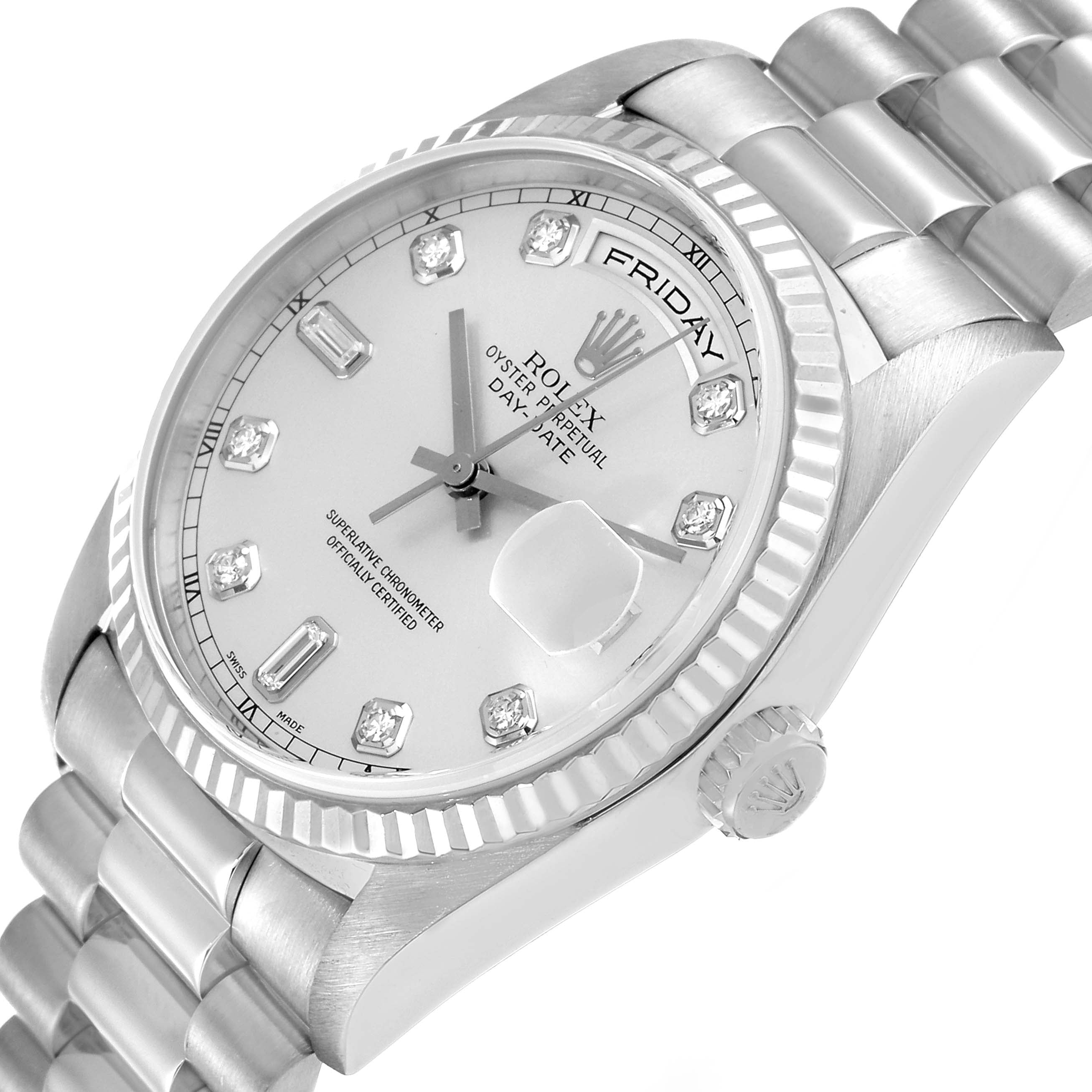 Rolex President Day-Date White Gold Diamond Mens Watch 18239 Box Papers
