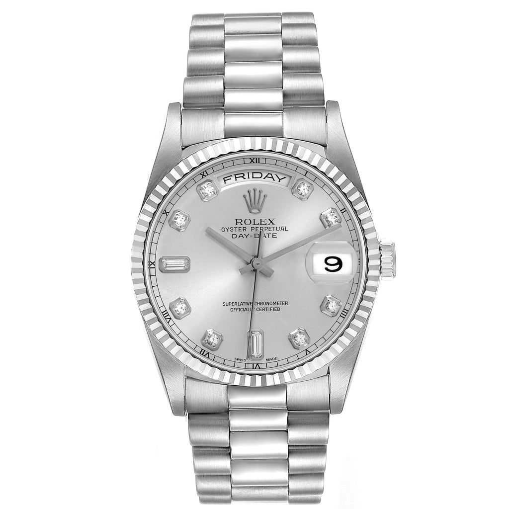 Rolex President Day-Date White Gold Diamond Mens Watch 18239 Box Papers