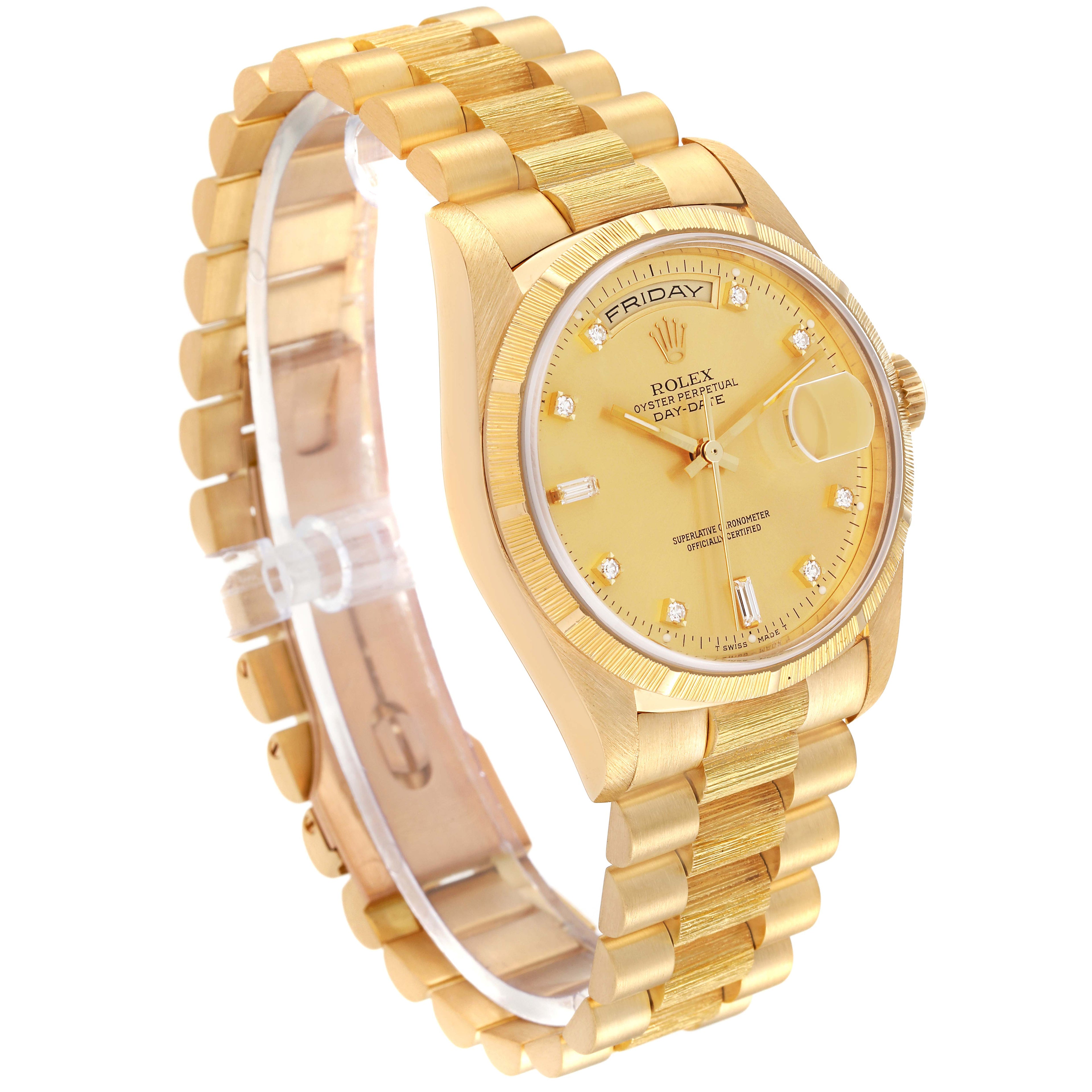 Rolex President Day-Date Yellow Gold Bark Diamond Dial Mens Watch 18248 Box Card