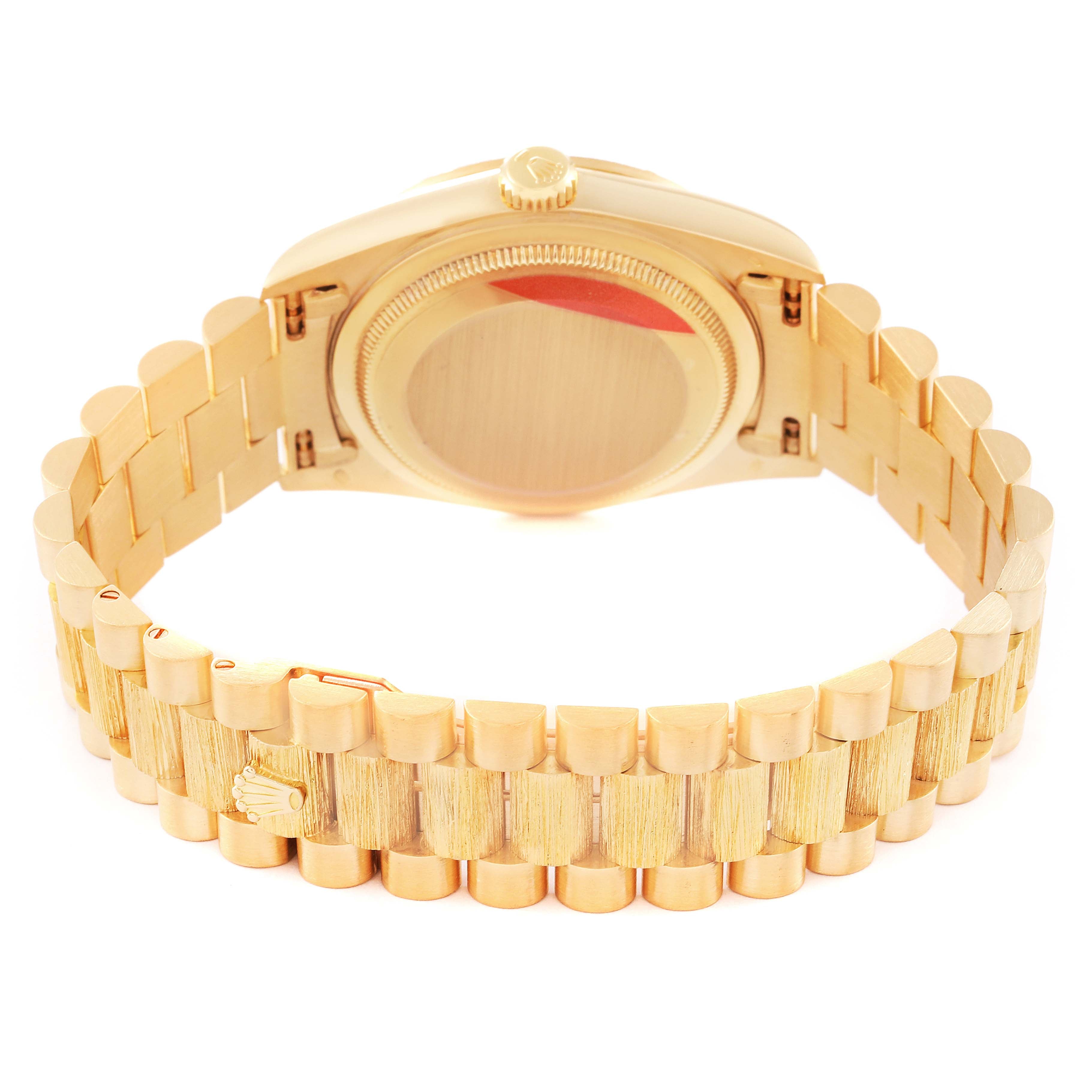 Rolex President Day-Date Yellow Gold Bark Diamond Dial Mens Watch 18248 Box Card