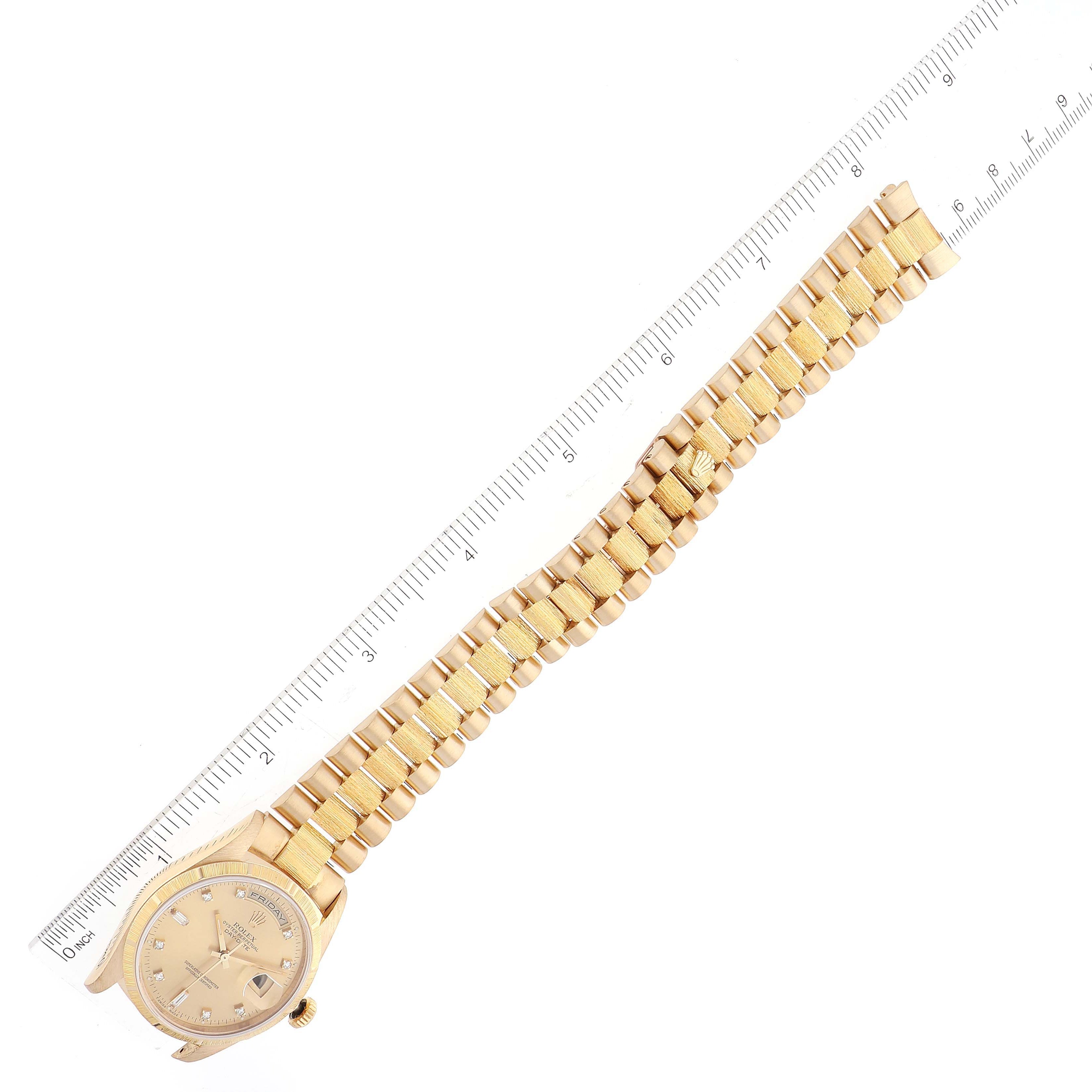 Rolex President Day-Date Yellow Gold Bark Diamond Dial Mens Watch 18248 Box Card