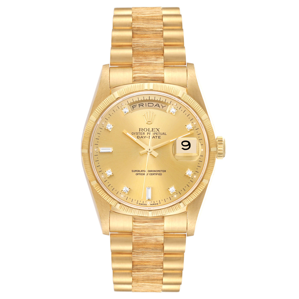 Rolex President Day-Date Yellow Gold Diamond Mens Watch 18248 Box Papers