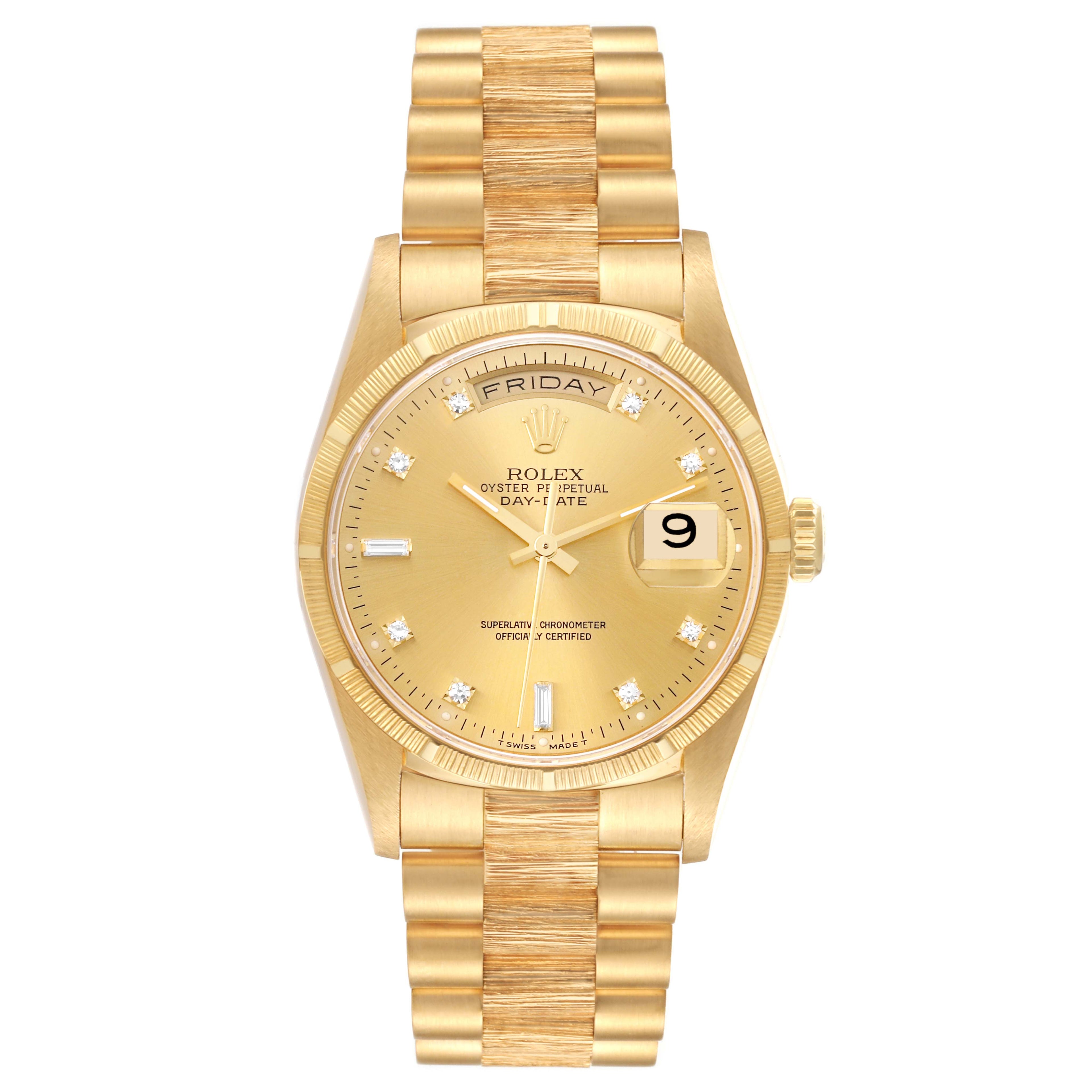 Rolex President Day-Date Yellow Gold Diamond Mens Watch 18248 Box Papers