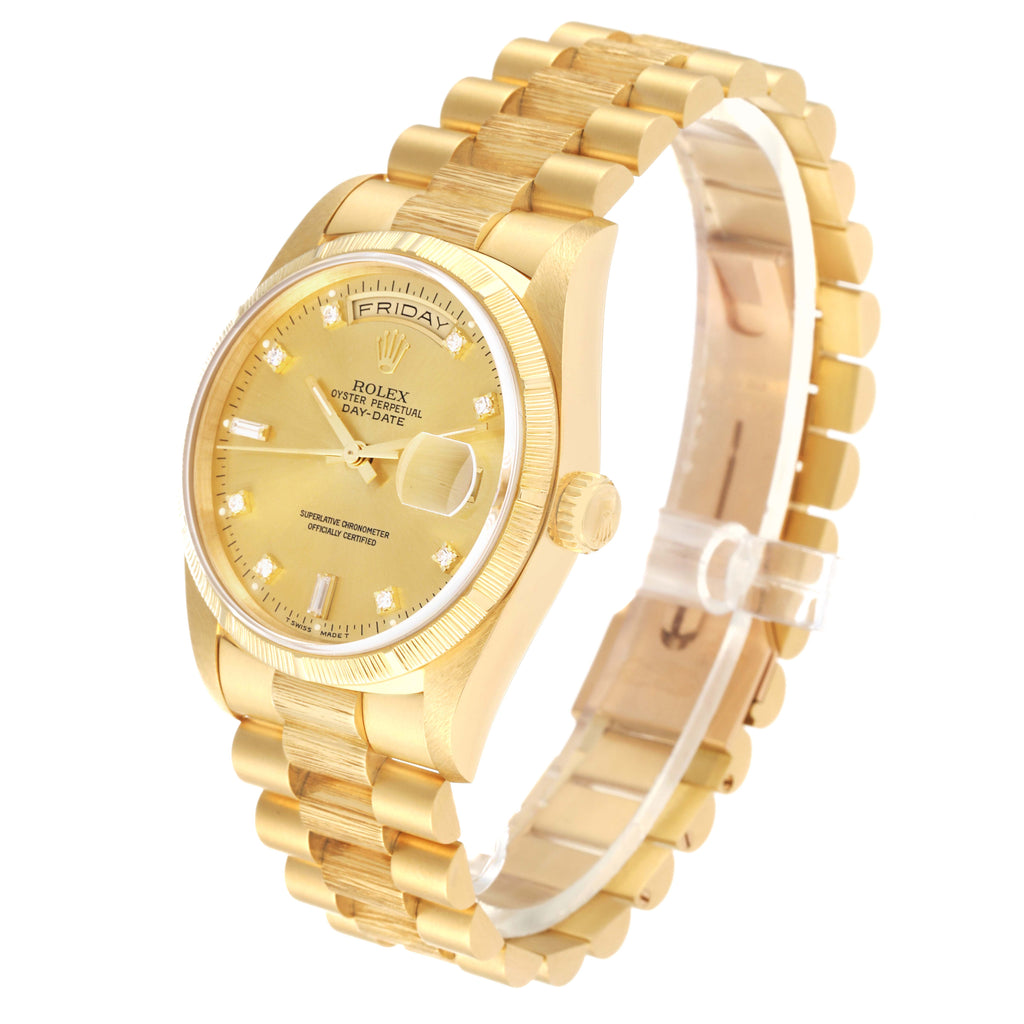 Rolex President Day-Date Yellow Gold Diamond Mens Watch 18248 Box Papers