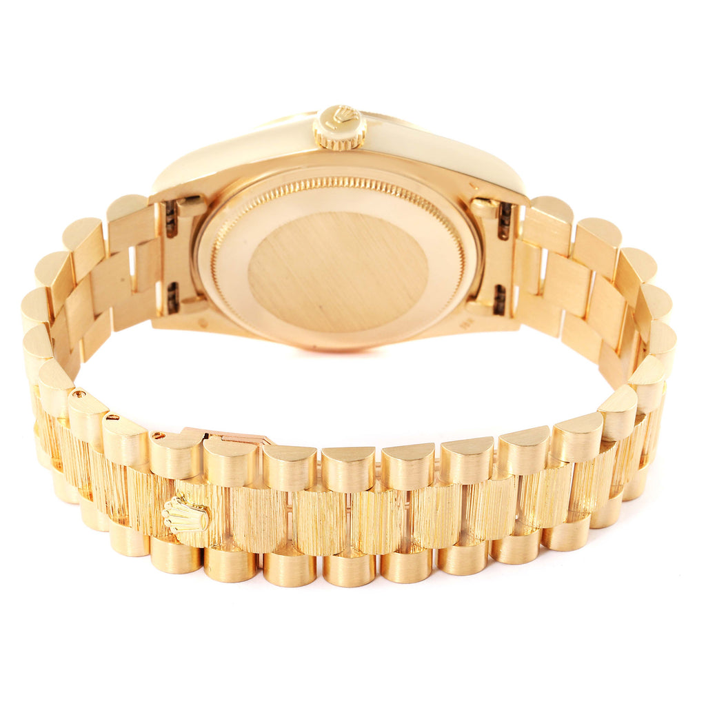 Rolex President Day-Date Yellow Gold Bark Finish Linen Dial Mens Watch 18078
