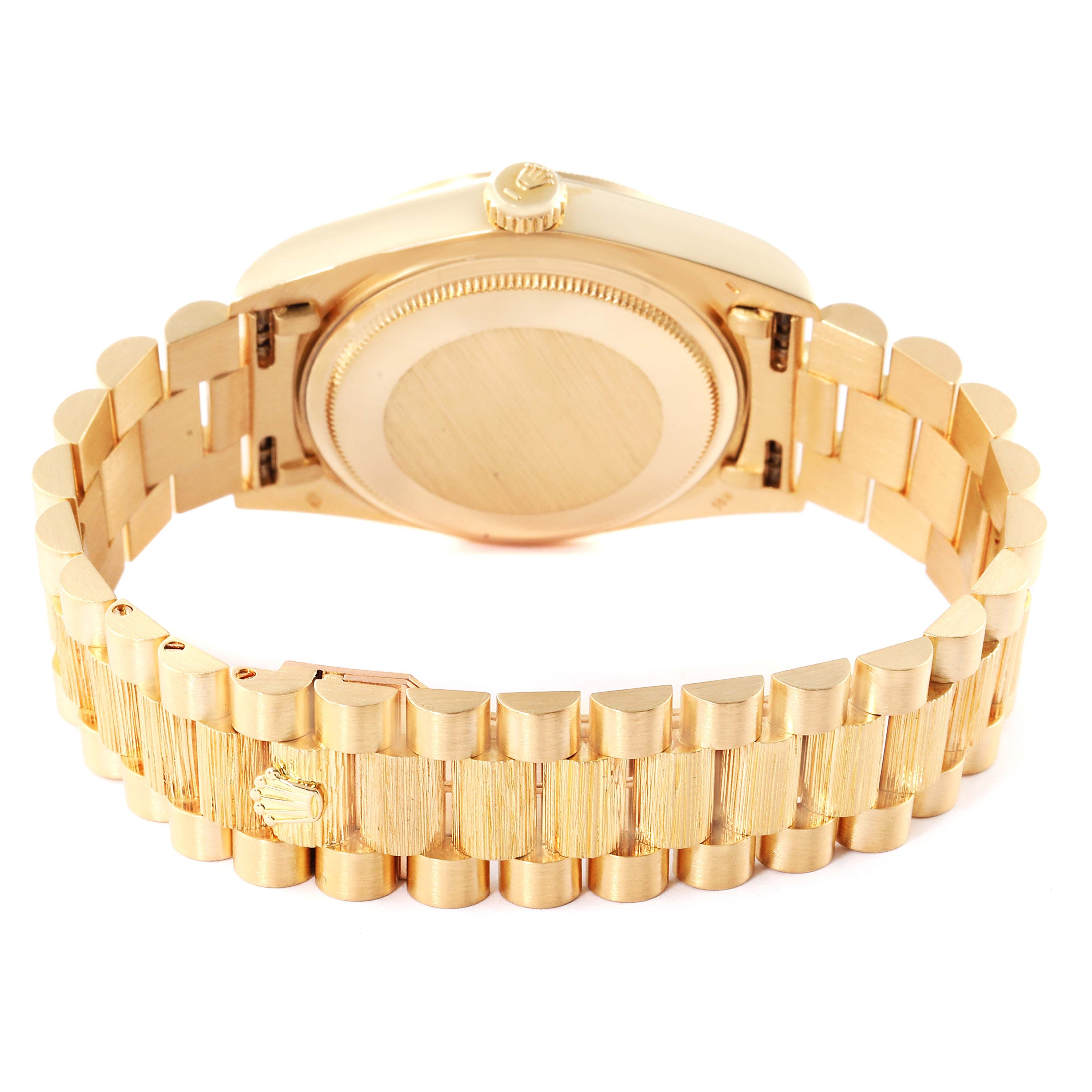 Rolex President Day-Date Yellow Gold Bark Finish Linen Dial Mens Watch 18078