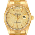 Rolex President Day-Date Yellow Gold Bark Finish Linen Dial Mens Watch 18078