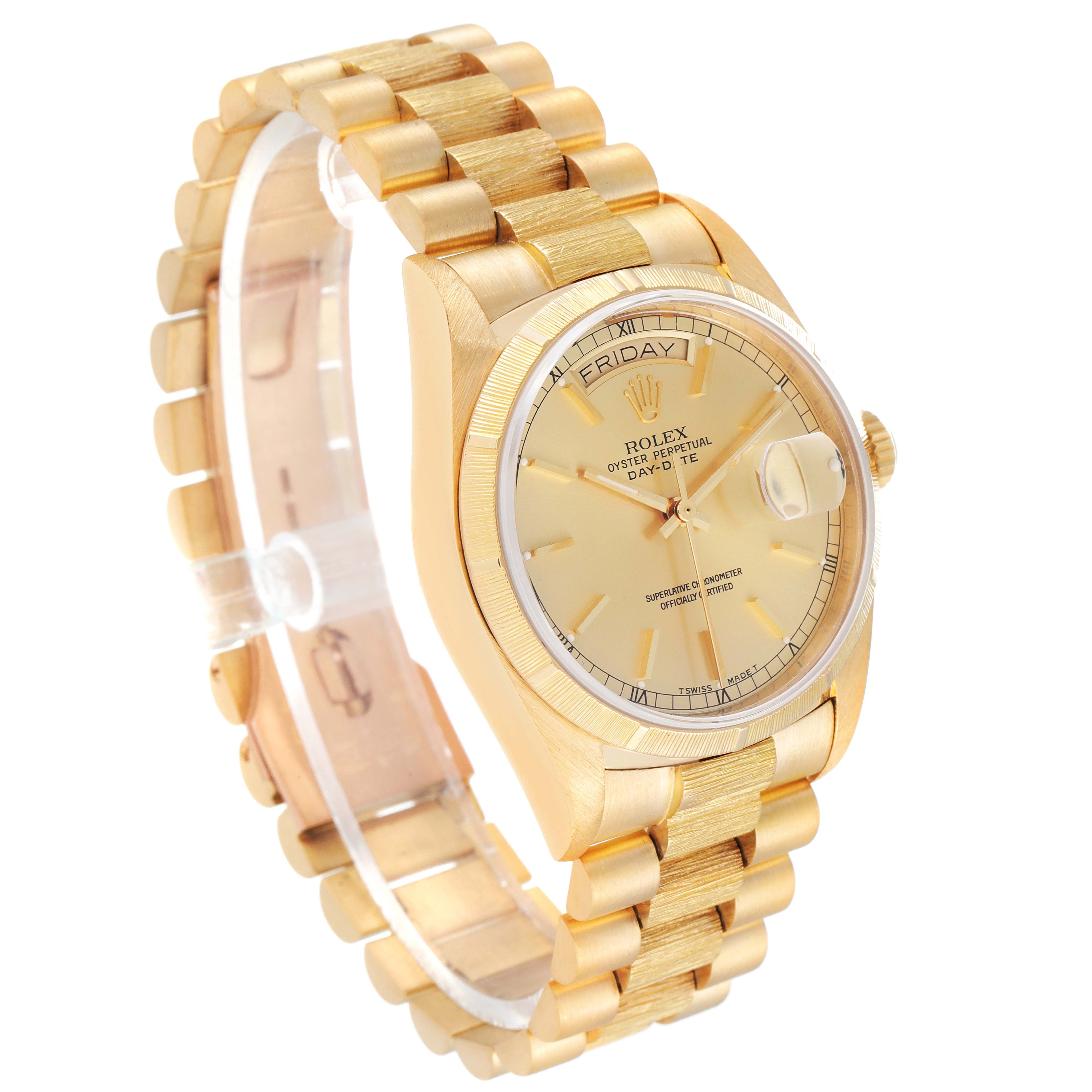 Rolex President Day-Date Bark Finish Yellow Gold Mens Watch 18078