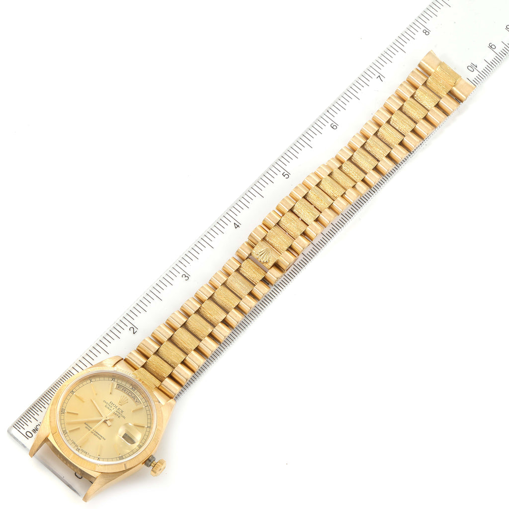 Rolex President Day-Date Bark Finish Yellow Gold Mens Watch 18078