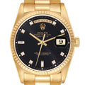 Rolex President Day-Date Yellow Gold Black Diamond Dial Mens Watch 18238 + 1 additional link
