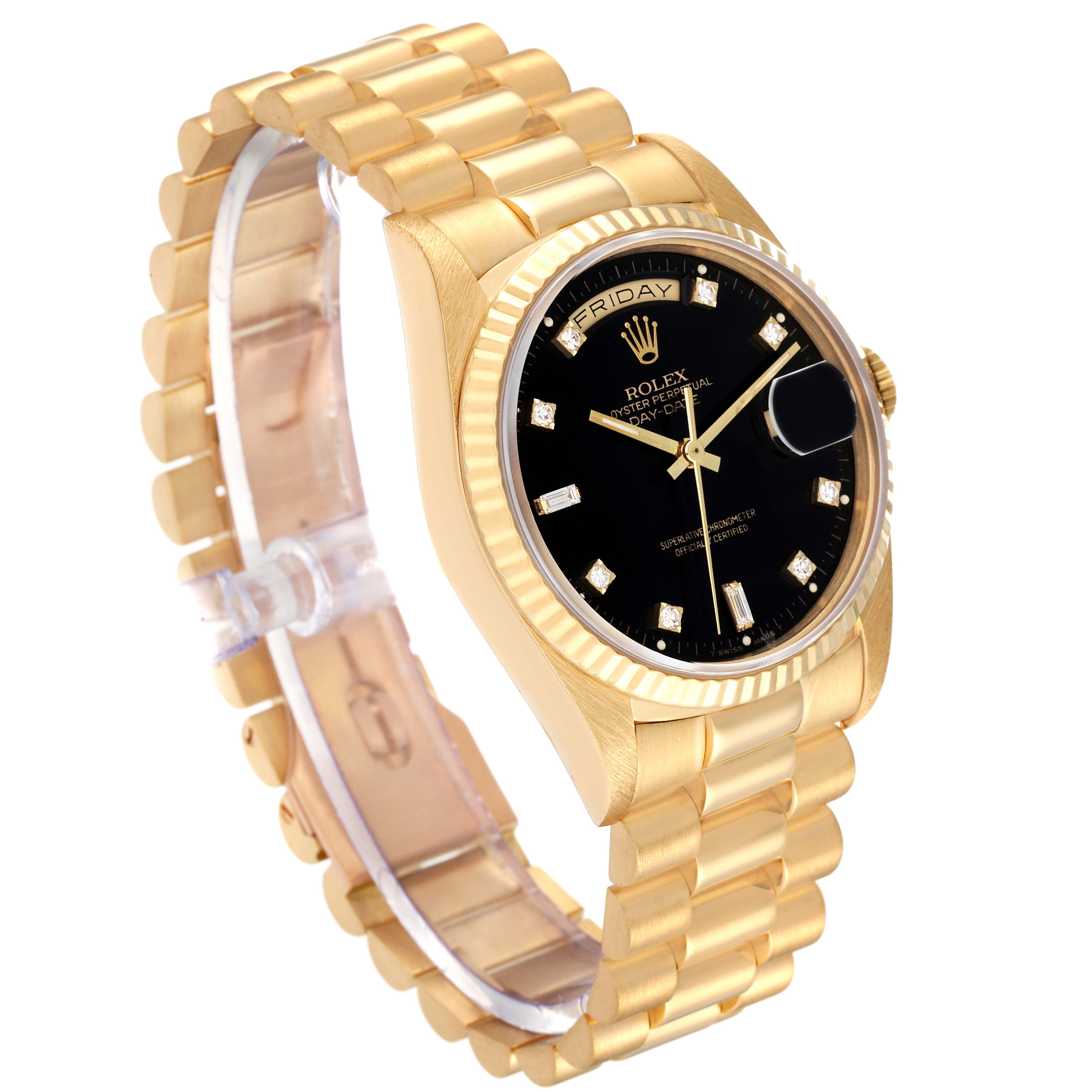 Rolex President Day-Date Yellow Gold Black Diamond Dial Mens Watch 18238 + 1 additional link