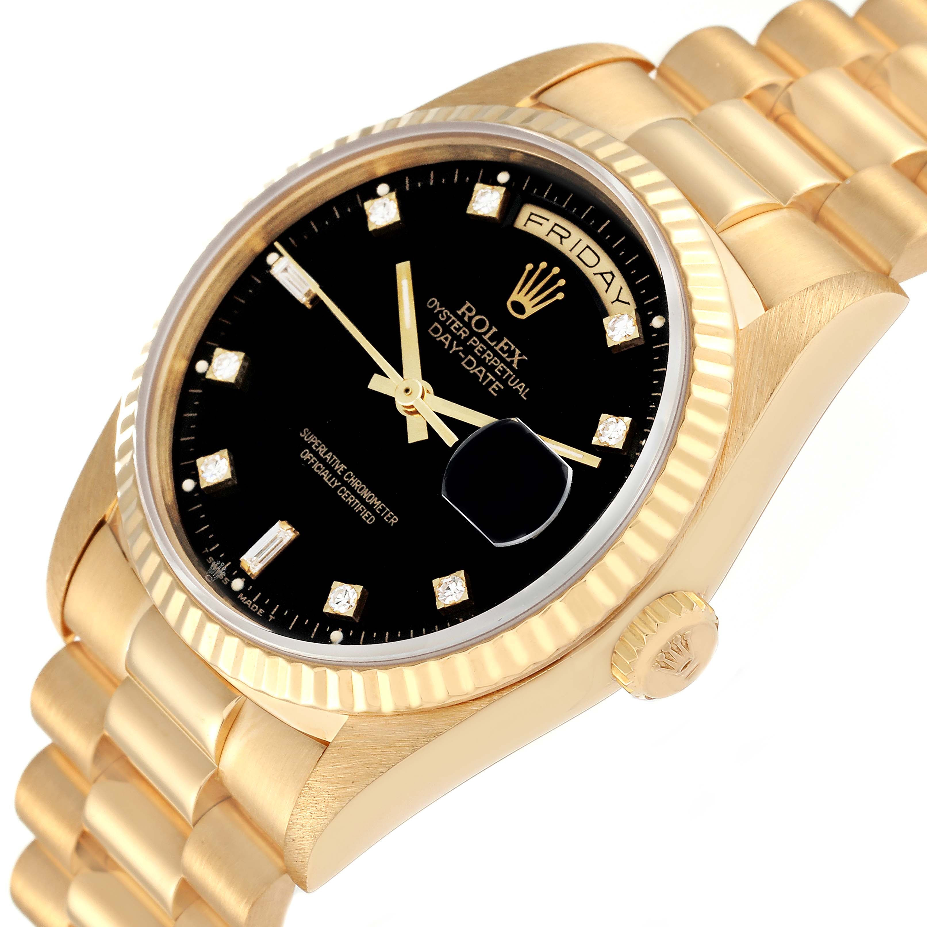 Rolex President Day-Date Yellow Gold Black Diamond Dial Mens Watch 18238 + 1 additional link