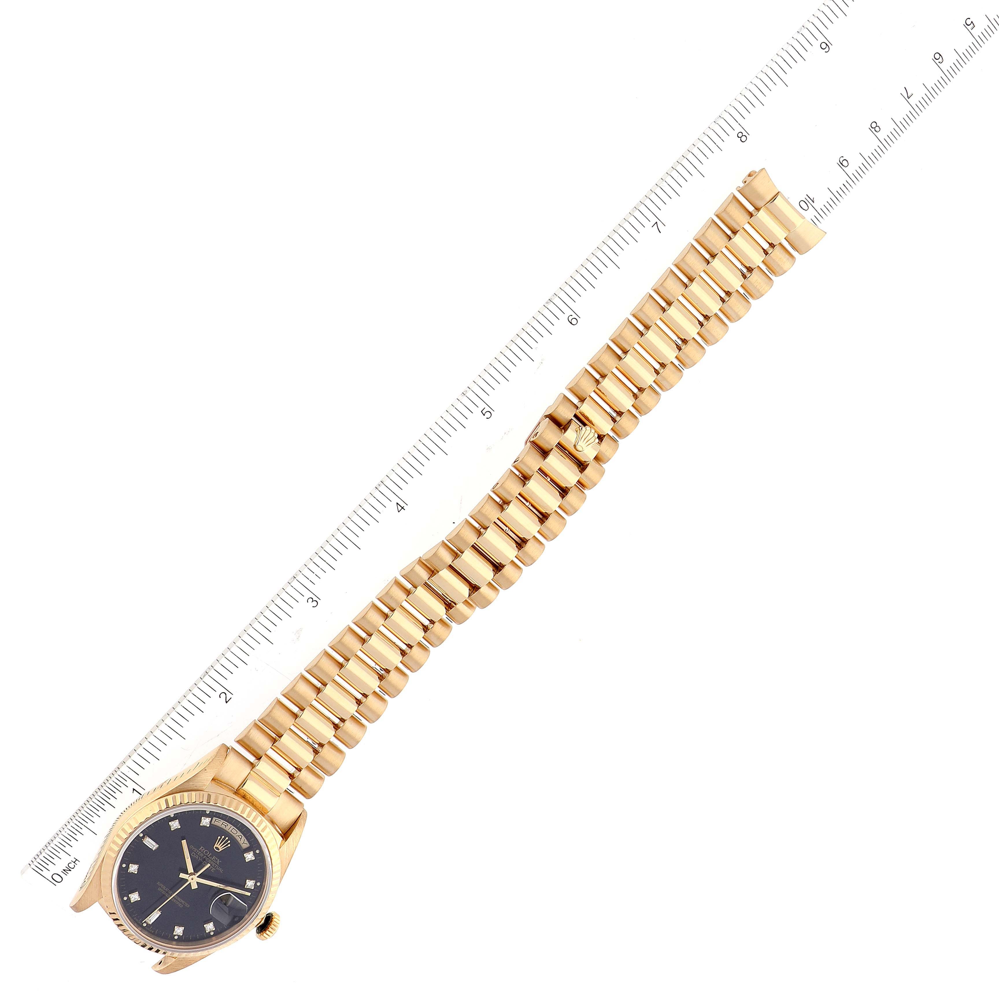 Rolex President Day-Date Yellow Gold Black Diamond Dial Mens Watch 18238 + 1 additional link