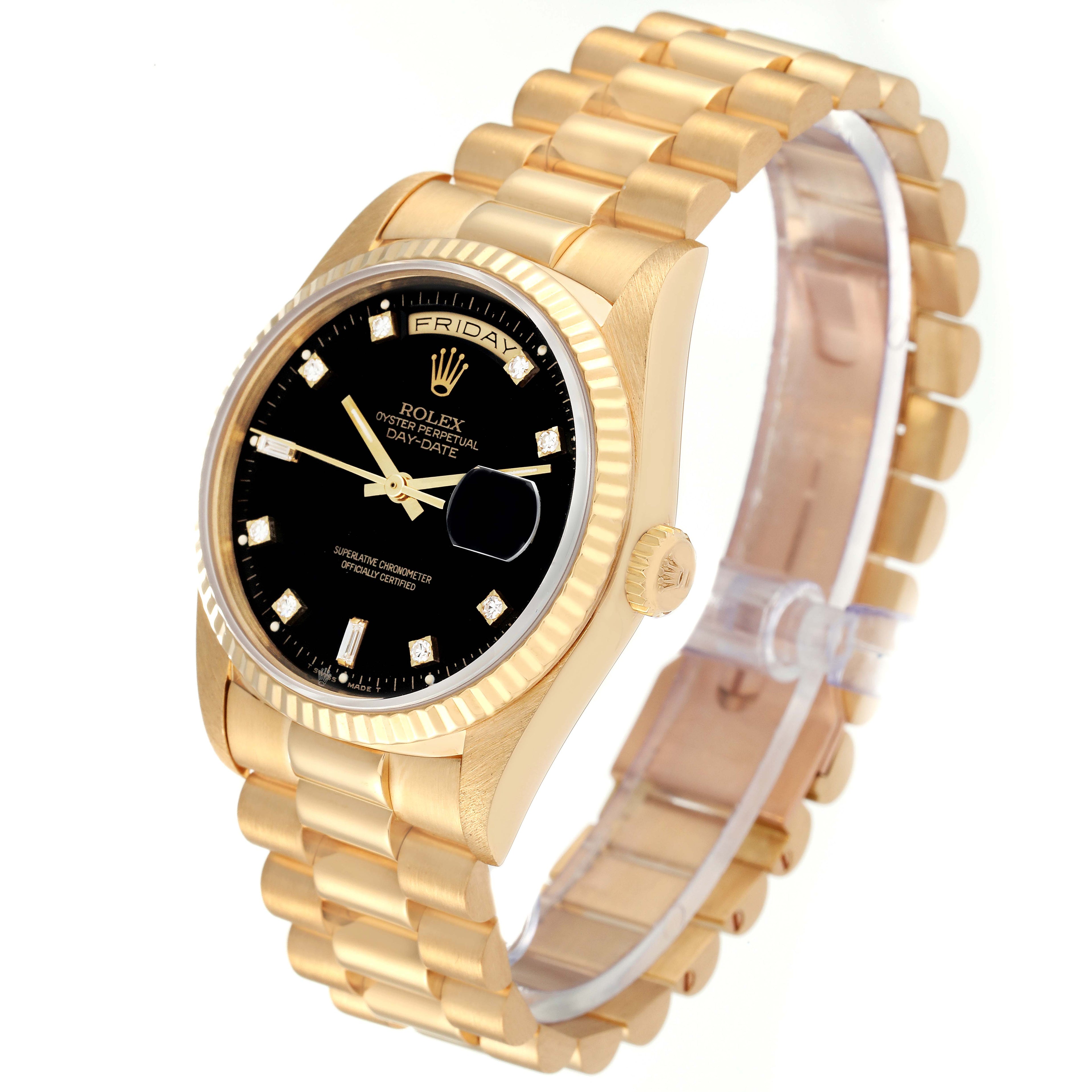 Rolex President Day-Date Yellow Gold Black Diamond Dial Mens Watch 18238 + 1 additional link