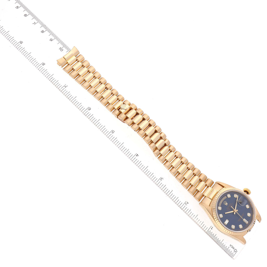 Rolex President Day-Date Yellow Gold Blue Diamond Dial Watch 18238 Box  Papers