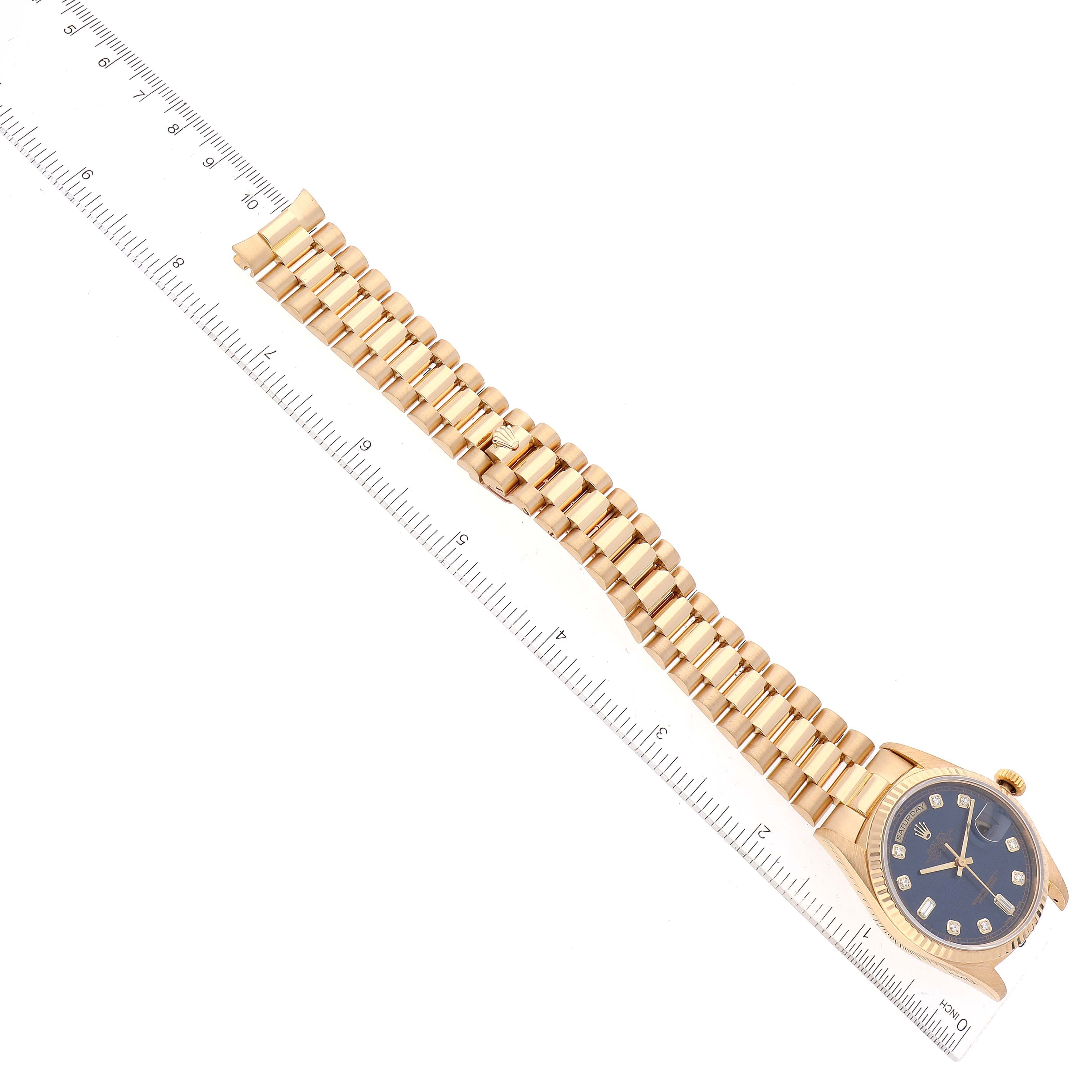Rolex President Day-Date Yellow Gold Blue Diamond Dial Watch 18238 Box  Papers
