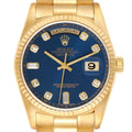 Rolex President Day-Date Yellow Gold Blue Diamond Dial Watch 18238 Box  Papers