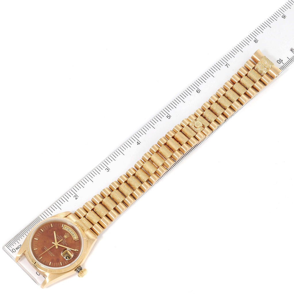 Rolex President Day-Date Yellow Gold Burl Wood Dial Mens Watch 18038