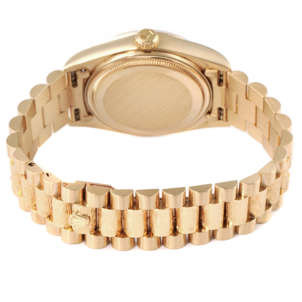 Rolex President Day-Date Yellow Gold Burl Wood Dial Mens Watch 18038