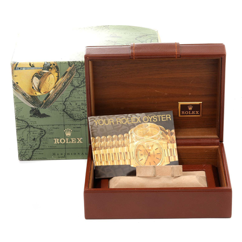Rolex President Day-Date Yellow Gold Burl Wood Dial Mens Watch 18038