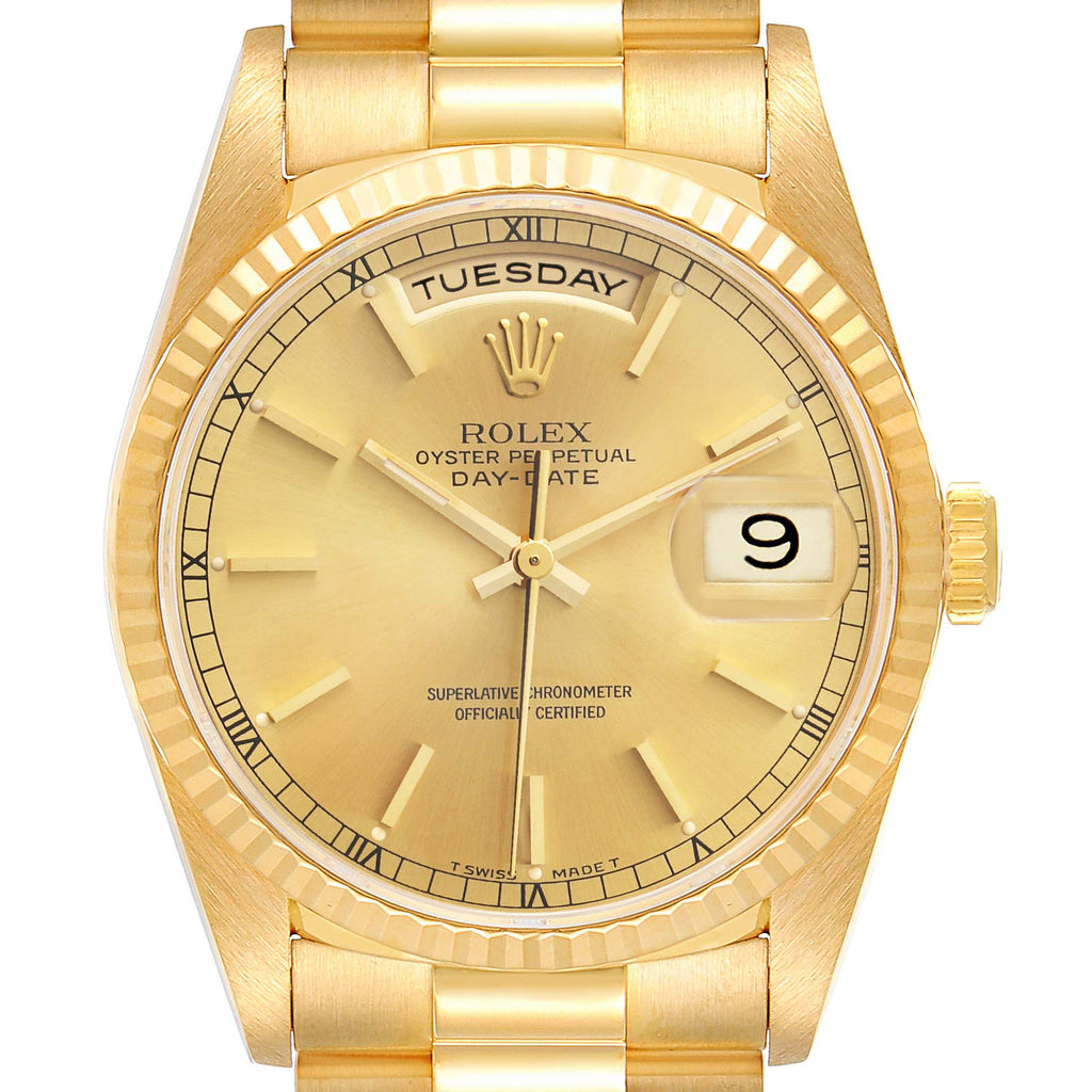 Rolex President Day-Date Yellow Gold Champagne Dial Mens Watch 18238 Papers