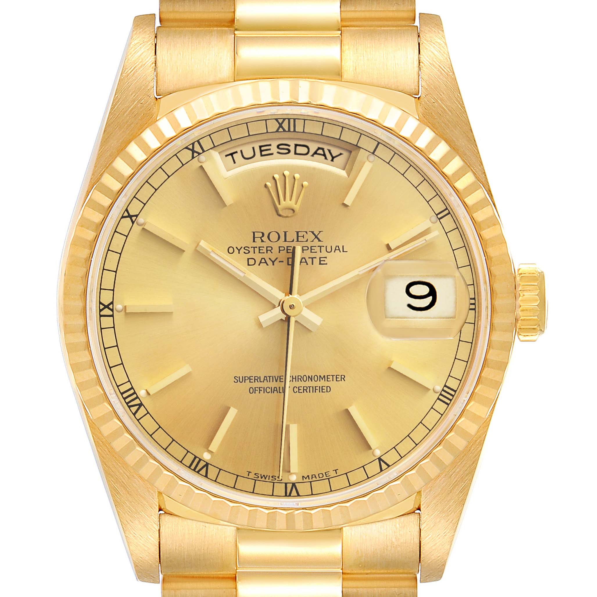 Rolex President Day-Date Yellow Gold Champagne Dial Mens Watch 18238 Papers