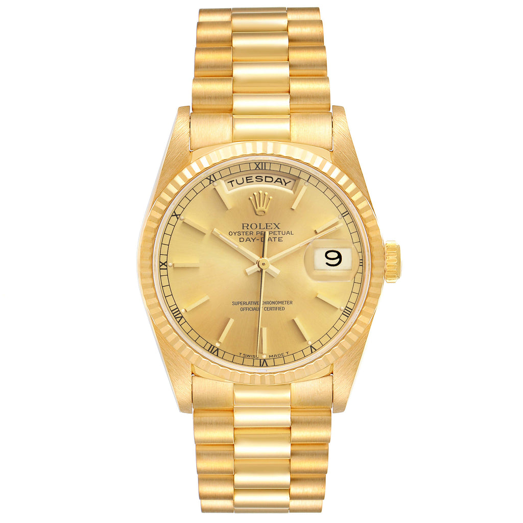 Rolex President Day-Date Yellow Gold Champagne Dial Mens Watch 18238 Papers