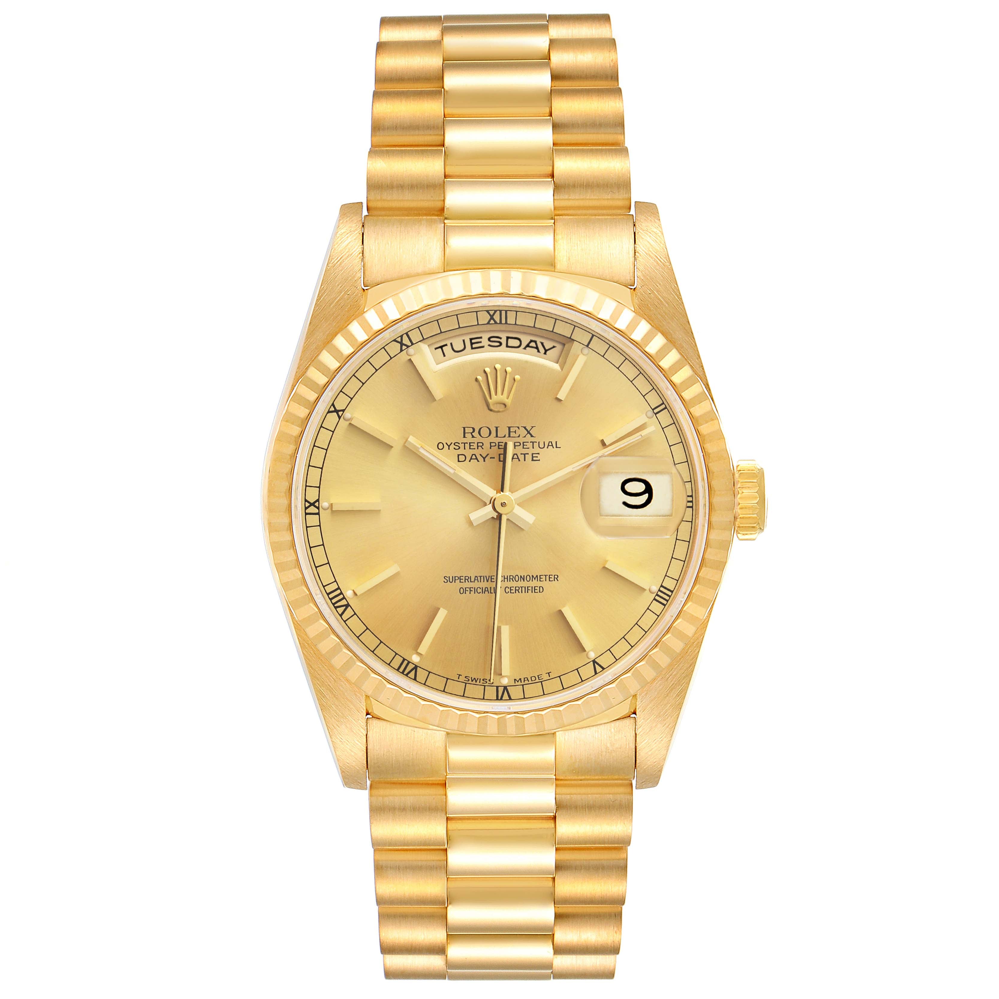 Rolex President Day-Date Yellow Gold Champagne Dial Mens Watch 18238 Papers