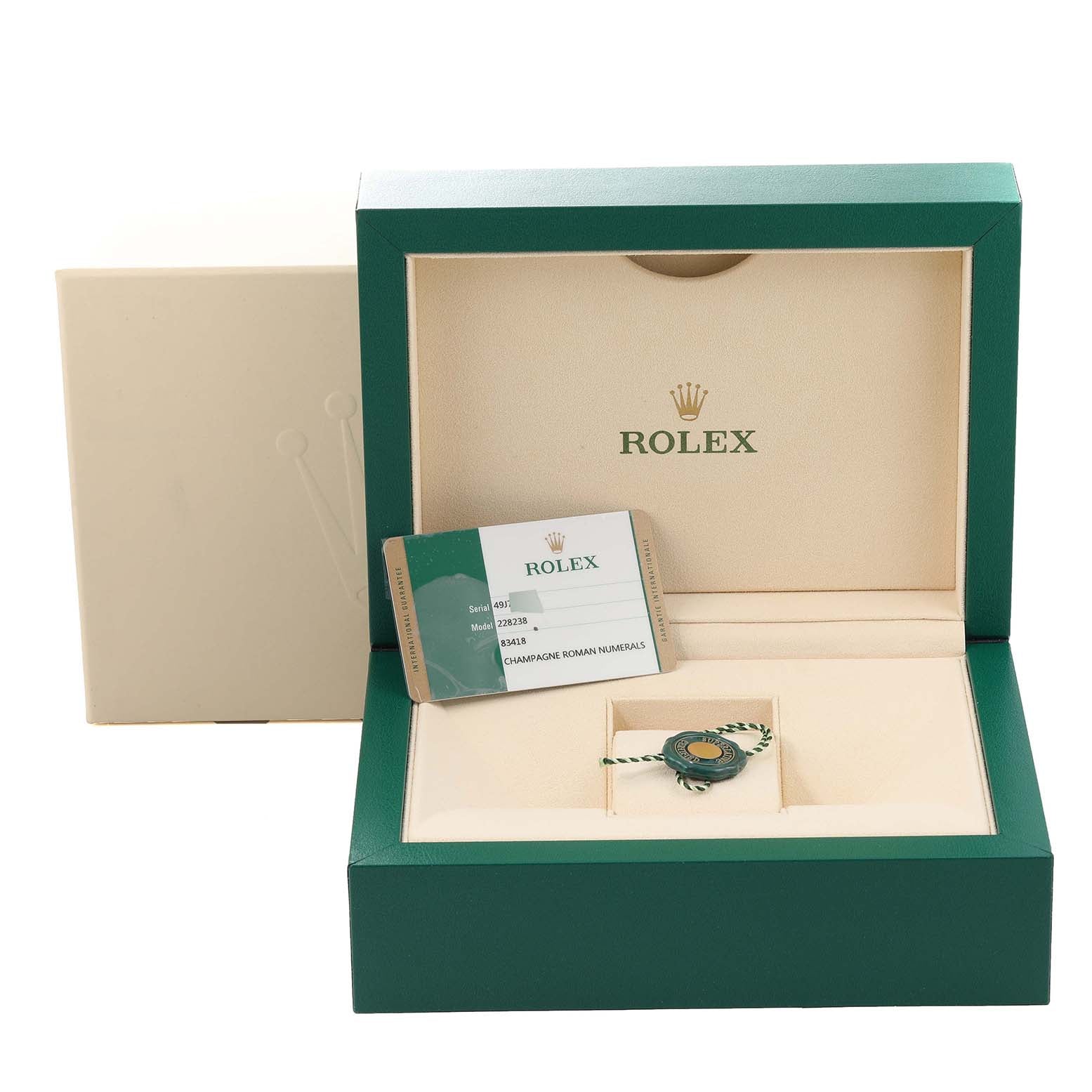 Rolex President Day-Date Yellow Gold Champagne Dial Mens Watch 228238 Box Card