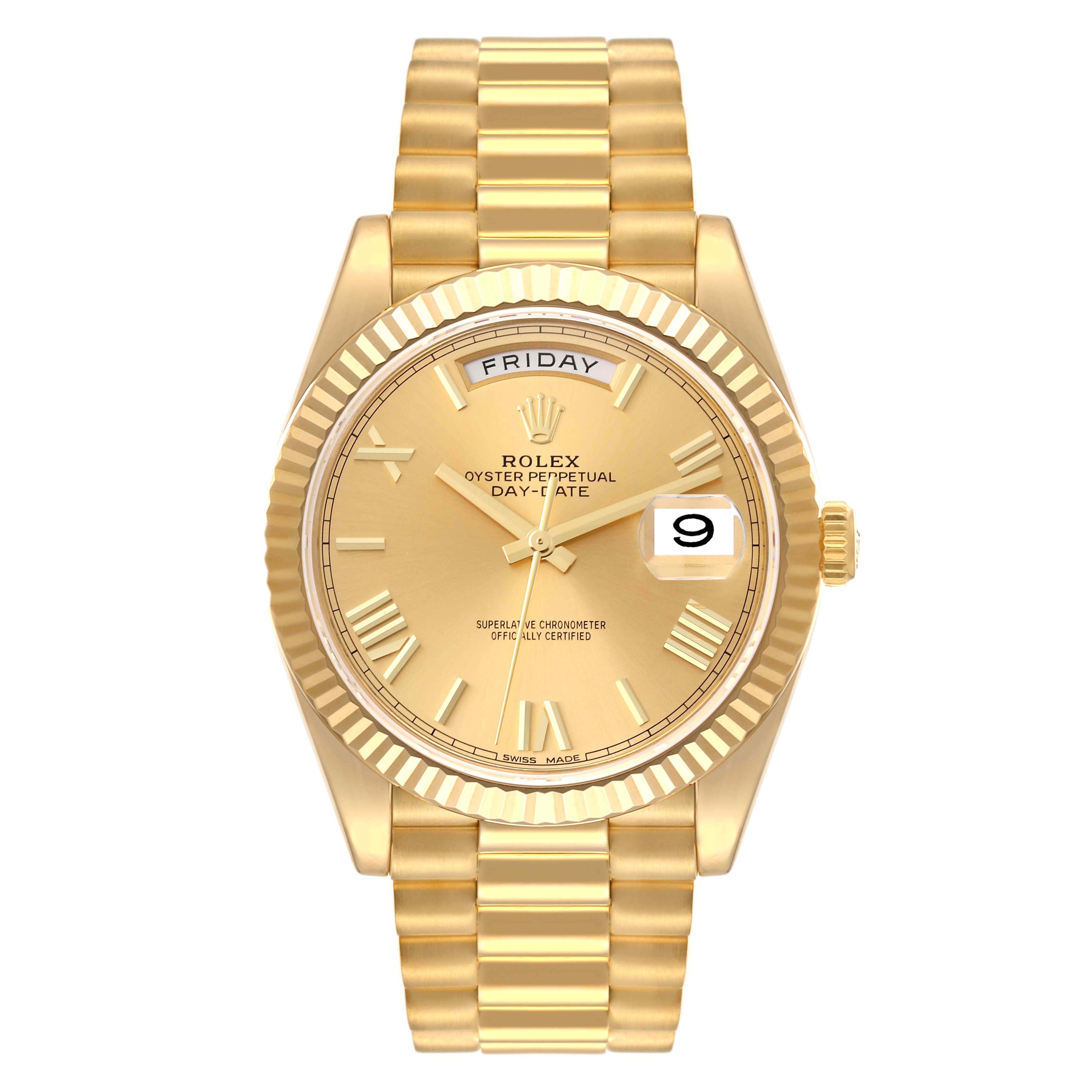 Rolex President Day-Date Yellow Gold Champagne Dial Mens Watch 228238 Box Card