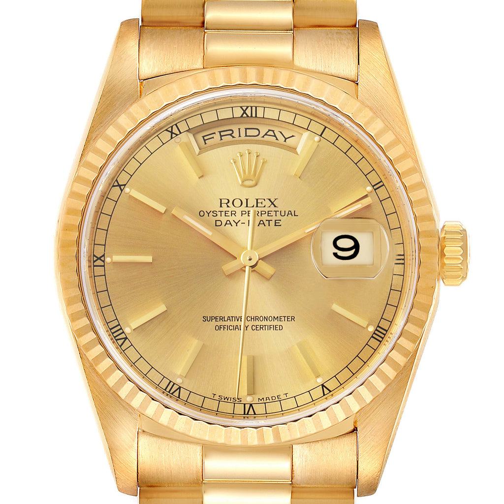 Rolex President Day-Date Yellow Gold Champagne Dial Watch 18238 NOS Unworn