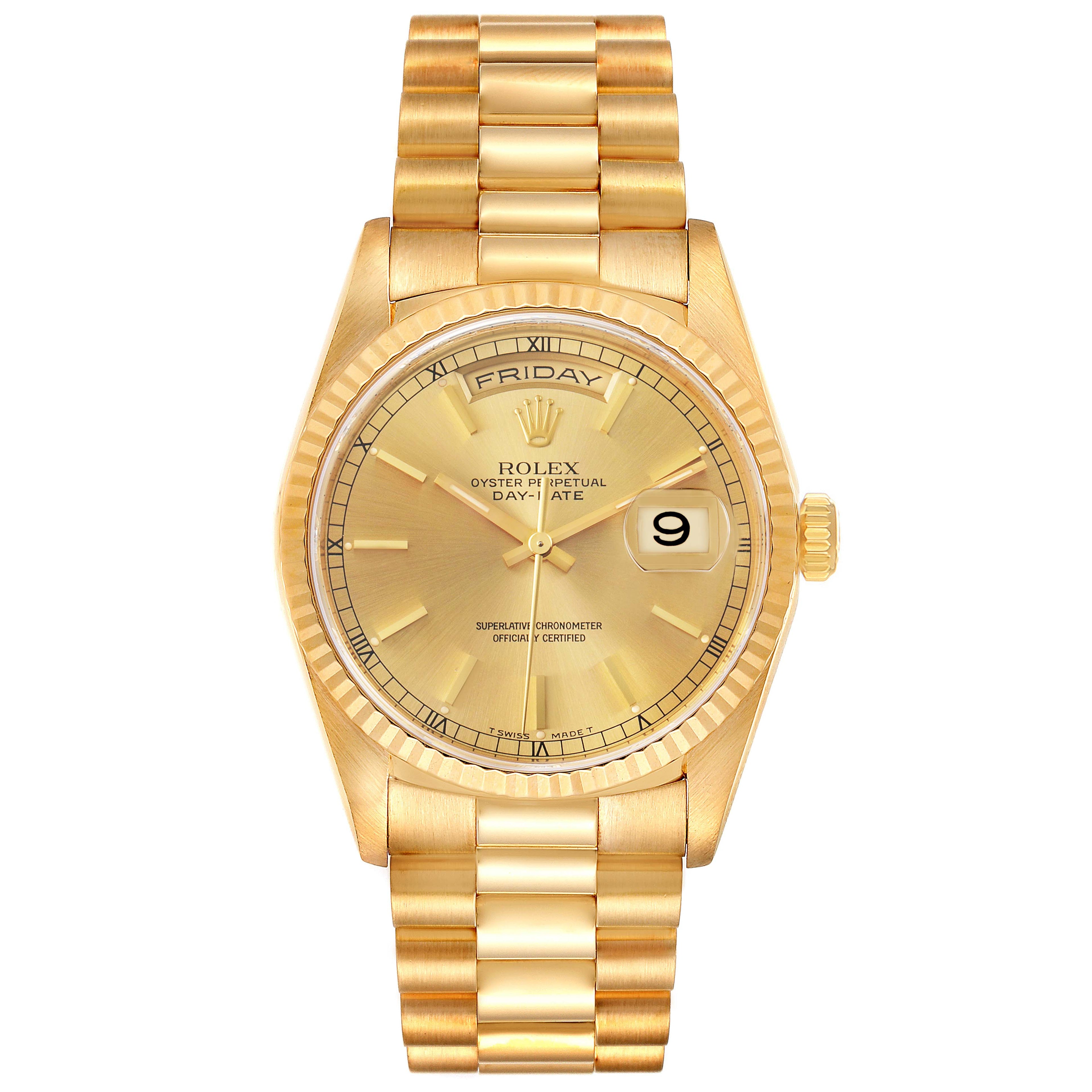 Rolex President Day-Date Yellow Gold Champagne Dial Watch 18238 NOS Unworn