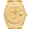 Rolex President Day-Date Yellow Gold Champagne Linen Dial Mens Watch 18038 Box Papers