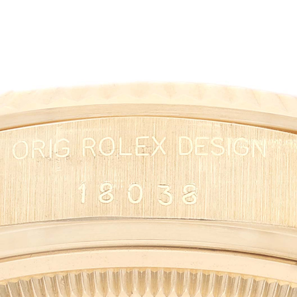 Rolex President Day-Date Yellow Gold Champagne Linen Dial Mens Watch 18038 Box Papers