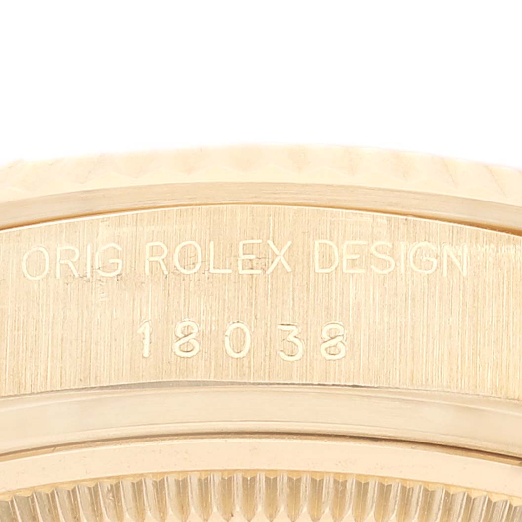 Rolex President Day-Date Yellow Gold Champagne Linen Dial Mens Watch 18038 Box Papers