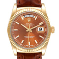 Rolex President Day-Date Yellow Gold Cognac Dial Mens Watch 118138 Box Card
