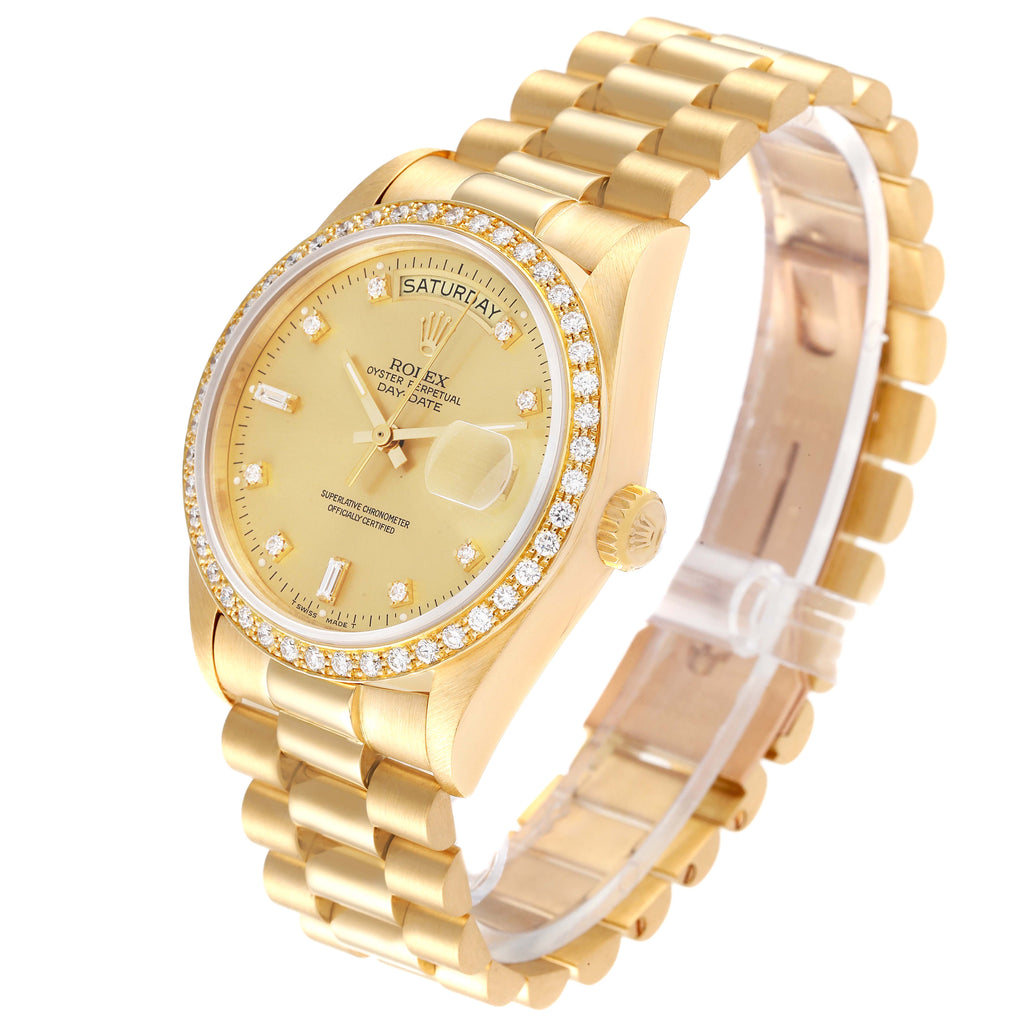 Rolex President Day-Date Yellow Gold Diamond Bezel  Watch 18048