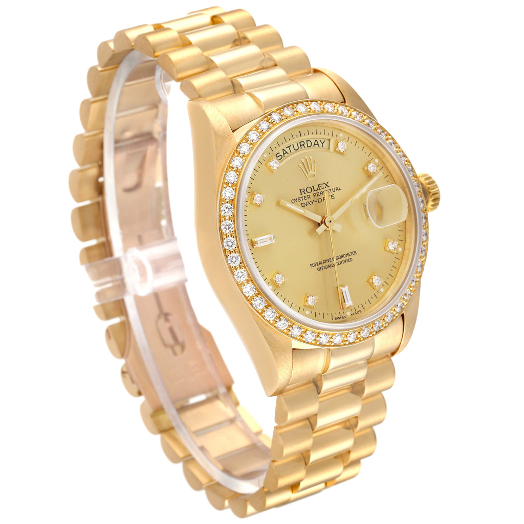 Rolex President Day-Date Yellow Gold Diamond Bezel  Watch 18048