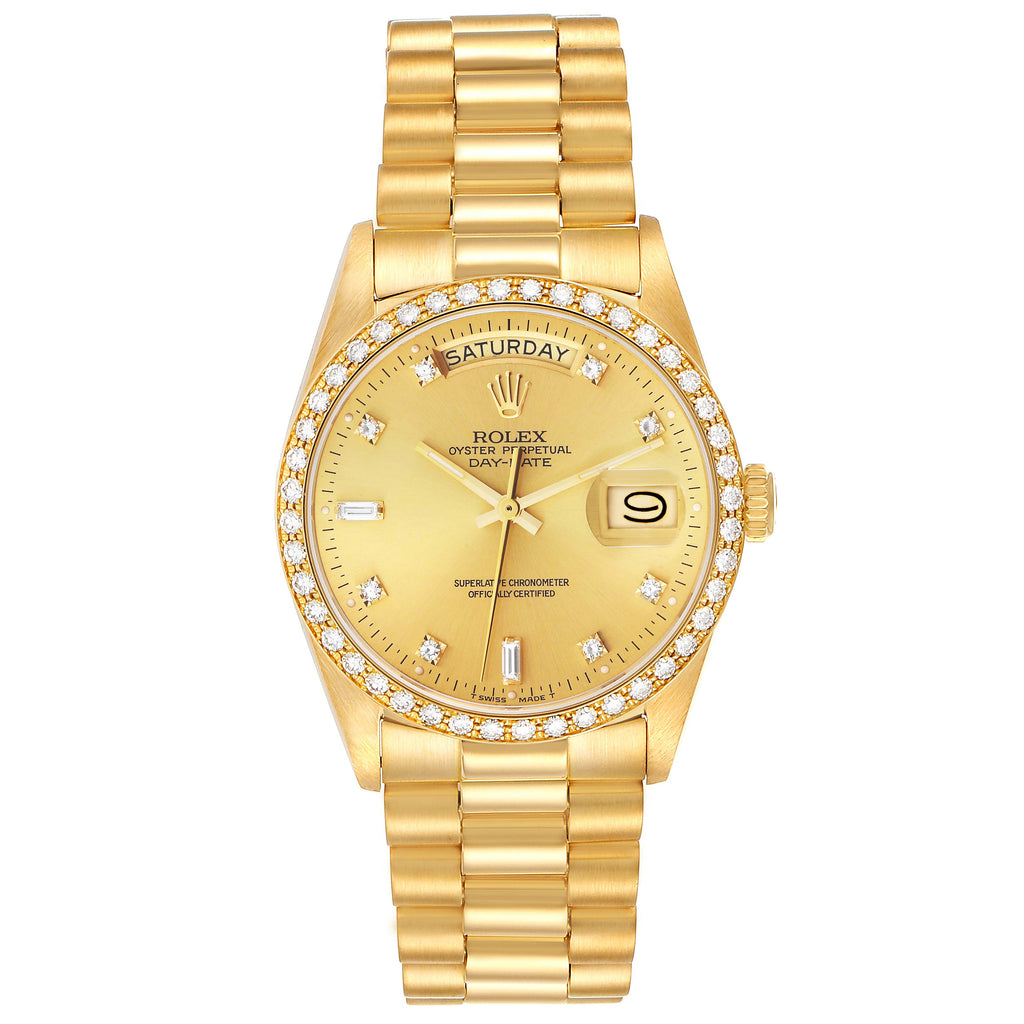 Rolex President Day-Date Yellow Gold Diamond Bezel  Watch 18048