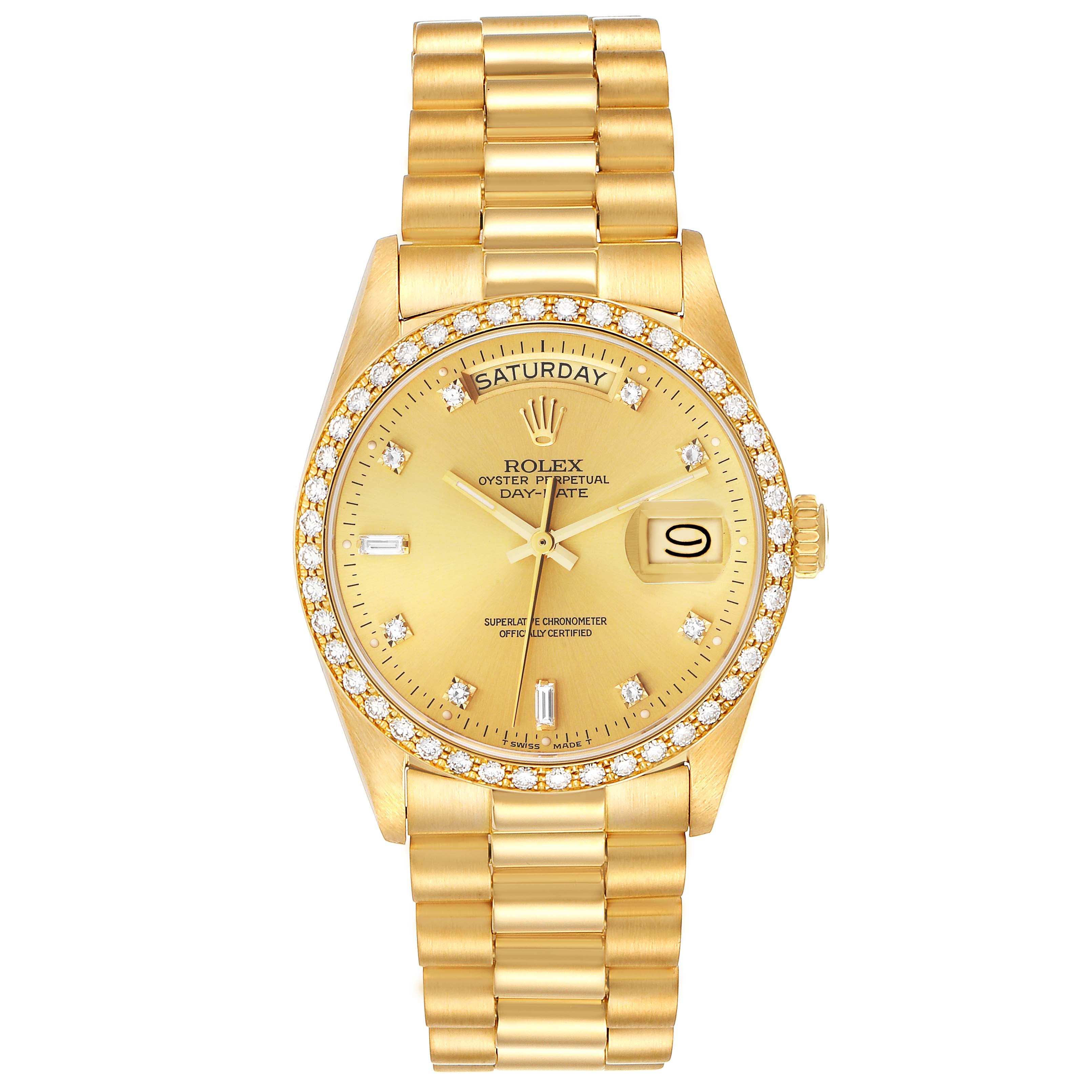 Rolex President Day-Date Yellow Gold Diamond Bezel  Watch 18048