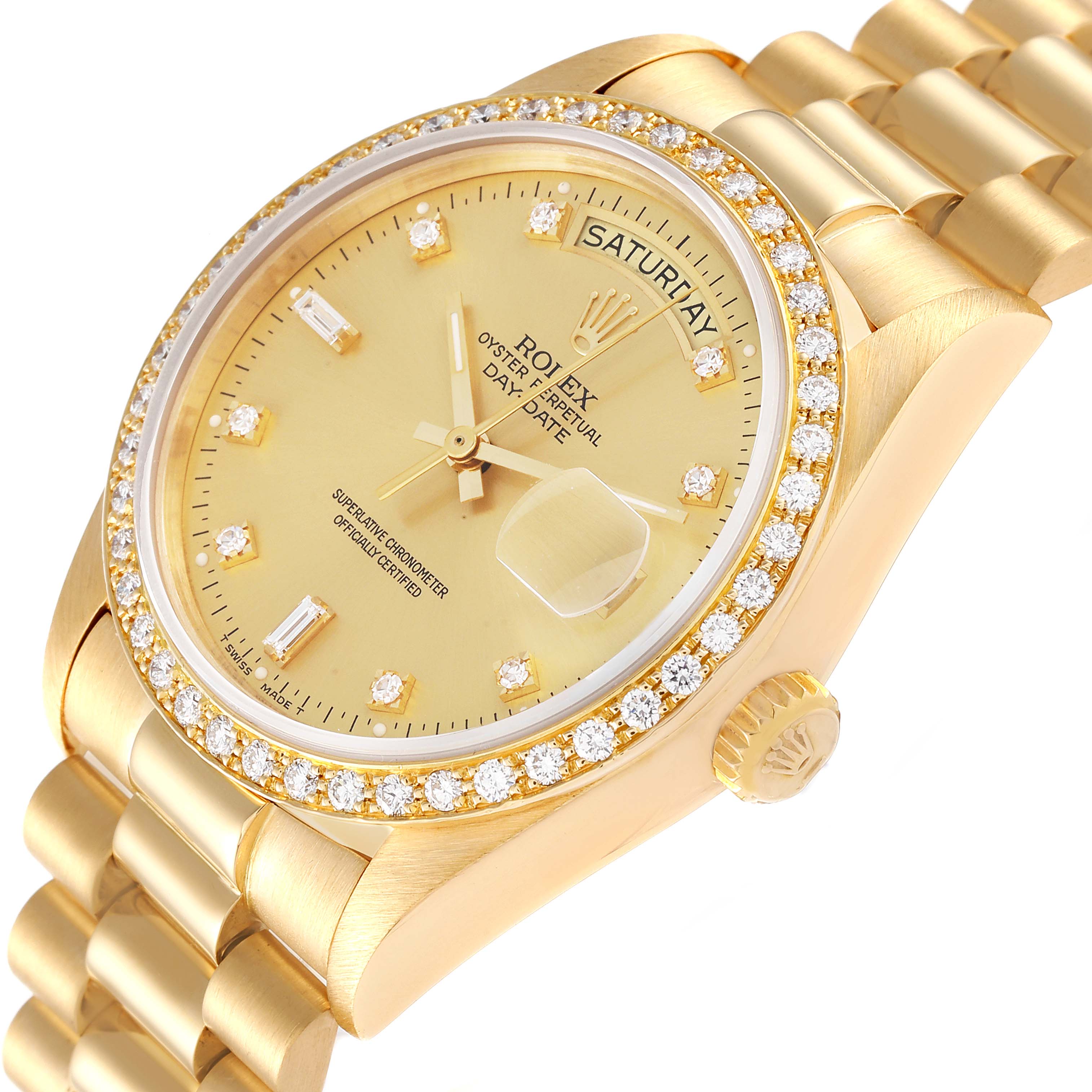 Rolex President Day-Date Yellow Gold Diamond Bezel  Watch 18048
